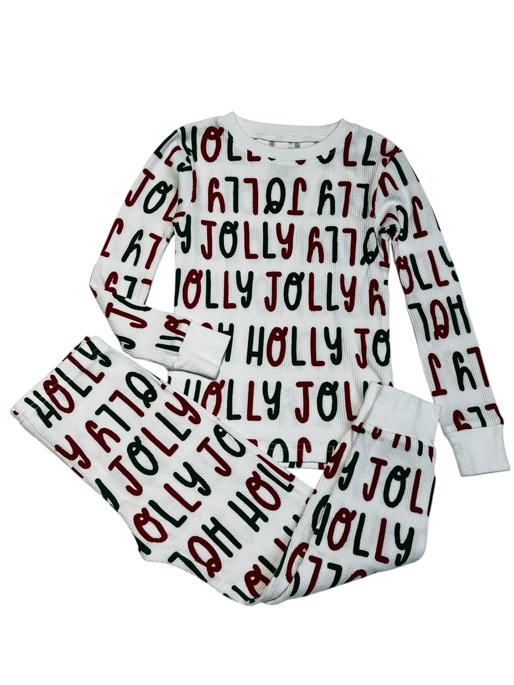 Carter's White Thermal Pajama Set with Red & Green 'Jolly' Print